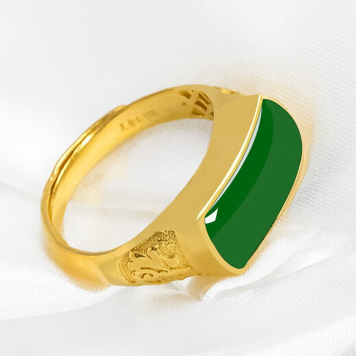 K Bao gold gold ring men's 999 pure gold inlaid Hetian jasper adjustable gold inlaid jade men's ring birthday gift pure gold jasper ring gold weight about 6.8 grams