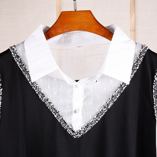 Shanidoluo large size women's spring and autumn clothing new style fat MM fat man looks slim and covers belly fake two-piece dress 16753 black 2XL recommended 130-150Jin [Jin equals 0.5 kg] wear
