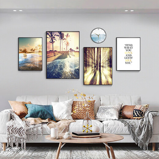 
Mohu (mohu) living room decoration painting sofa background wall mural modern simple landscape landscape painting TV wall high-end new style hanging painting Travel diary 15939 (including wall clock) Art crystal porcelain combination-black frame