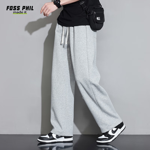 Foss Phil casual pants men's autumn and winter vertical loose wide-leg trousers sports pants men's 926 light gray L