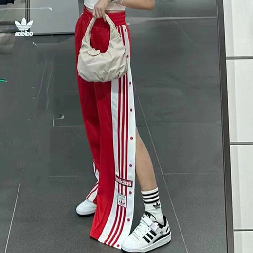 阿迪达斯（adidas）三叶草女裤春秋季新款三条纹休闲裤健身透气直筒长裤H39046 IR9793/红色 XL