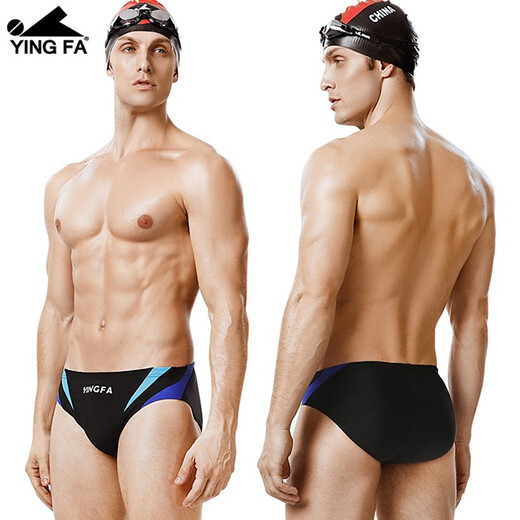 Yingfa (YINGFA) Men's Triangle Color-blocking Professional Swimming Trunks Racing Quick Dry Adult Children's Swimming Competition Training Swimming Trunks Black and Blue XL (waist circumference 80-85 cm/31-33 sizes)