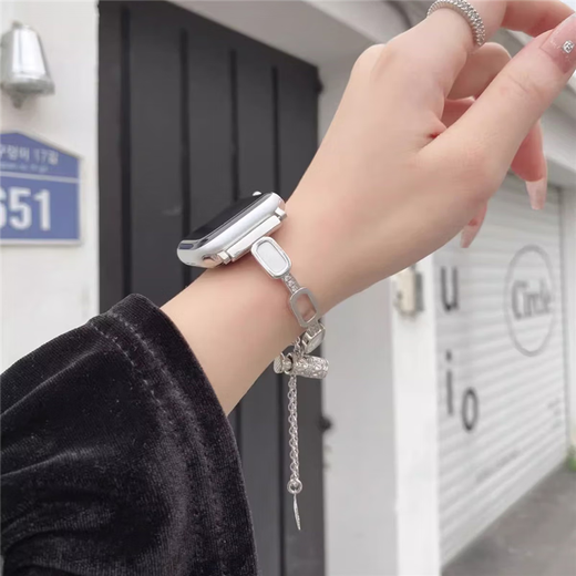 星迎感金属手镯iwatchS8/S9苹果手表applewatch87654表带se表链镶钻华 手镯贝壳伸缩链-金色 苹果iWatch S841mm