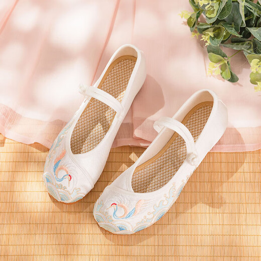 Xier Cloth Shoes Women's Hanfu Embroidered Cloth Shoes Chinese Style Hanfu Embroidered Shoes Soft Sole Retro Cheongsam Costume Shoes Single Shoes White 38