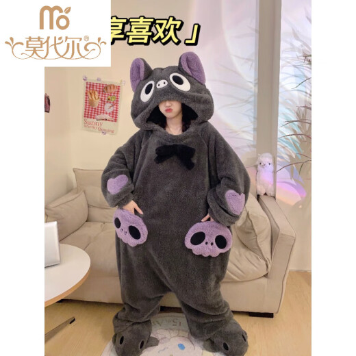 莫代尔人鱼汉顿丑鱼连体睡衣珊瑚绒秋冬季情侣加厚加绒卡通搞怪男女同款 4840# M