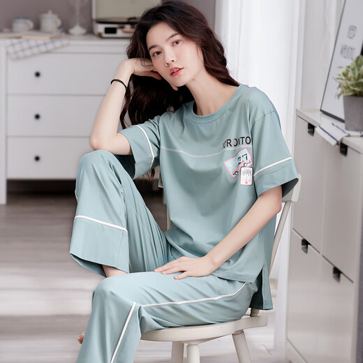 
Modal pajamas for women in 2025 new summer cotton short-sleeved trousers home clothes thin large size women's home clothes set 7374 L [recommended 100-125 Jin [Jin equals 0.5 kg]]