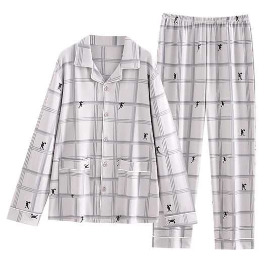 Hengyuanxiang Pajamas Men's Spring и осенняя хлопковая хлопковая хлопковая хлопковая хлопья с длинными рукавами мужская мужская одежда 2024 года.