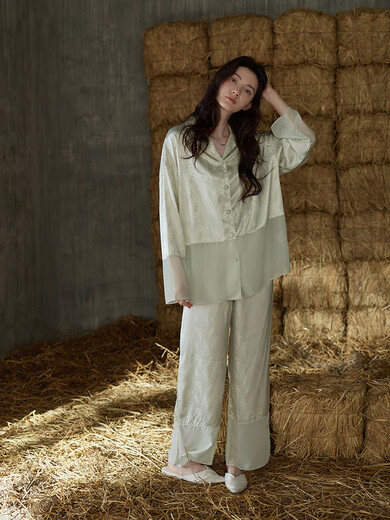 Tonyu (Tongyu) Tonyu 2024 New Ice und Snow Seidenpyjamas für Frauen im Frühling und Herbst langärmelte, locker-sitzende Frauen-Heimkleidung für Frauen S3880 XL