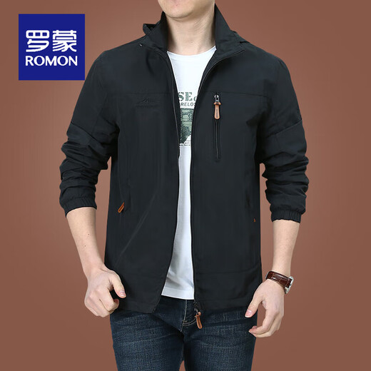 Romon Outdoor Jacke Herrenjacke Herbst Winter im Mittelalter im mittleren Alter Herbst-Top-Kleidung und Velvet Jacke Herren Frühling und Herbst Dicke 9898 Schwarzer Stil plus Samt M.