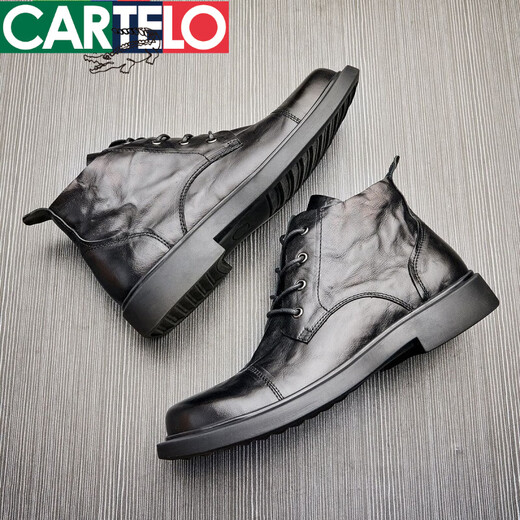Cartelo Light Luxus High-End-Herbst- und Winterkopfschicht Kuhläppchen-Leder atmungsaktivem Martin Boots Herren Chelsea Short Stiefel mittelgroße vielseitige High-Top-Freizeitschuhe 8116 Single-Layer ohne innere 40