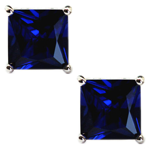 Fat Donglai's same Tanzanite sapphire princess-shaped earrings for women, Korean style, main stone 7X7mm