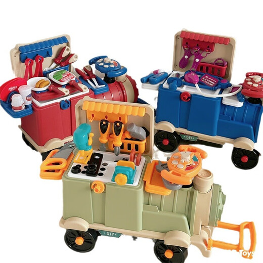 Yunya Children's House Spiele Küchenkochset Dose Reitschieberzug Deformed Storage Boy and Girls 'Geburtstagsgeschenke [Küchenstil] Drei-in-eins-Multifunktionalzug