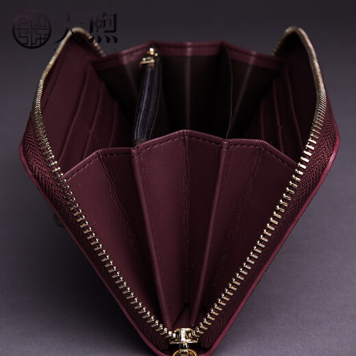 Portefeuille PMSix Long Retro Retro Retro Chinois Style Sac d'embrayage Portefeuille Cow Hide Style Small Sacbag Rouge