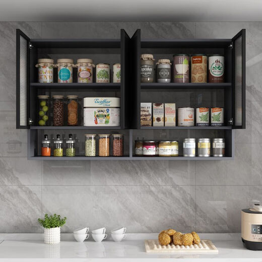 Zhongen aluminum alloy wall cabinet wall hanging cabinet kitchen wall cabinet storage balcony bathroom solid wood wall cabinet storage wall cabinet ecological board gray cabinet + metal gray 100*30*80 three doors (with compartments)