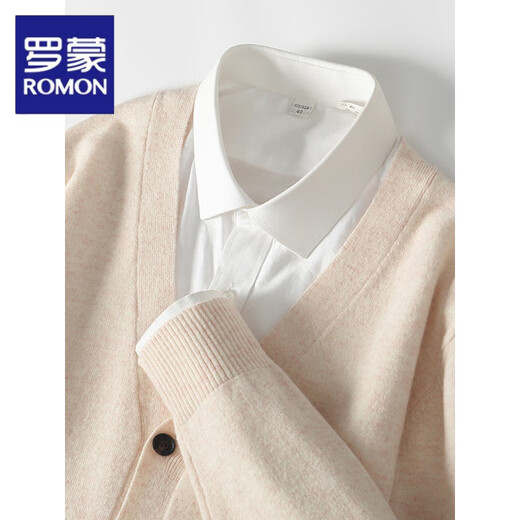 Luo Meng spring and autumn new wool cardigan men's V-neck solid color sweater loose casual sweater top large size jacket light gray M