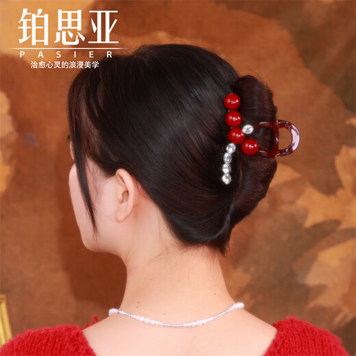 Plasia Pastura de cabello de color rojo para mujeres 2025 Nuevo clip rojo Año Nuevo Festivo Accesorios de cabello ACCESORIOS TEMPERAMIENTO PIEL PIELA ESTADO [ROJO] Estilo de diamante blanco 8 cm