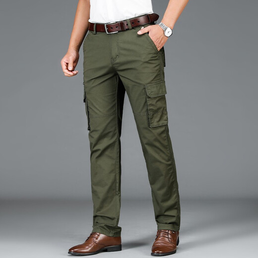 Jeep Spirit Jeep Pantalons masculins décontractés Pantalons de travail multi-poche printemps et d'été Straight Loose's Men's Fashion Pants B9923 B9923 Army Green 40