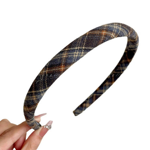 BARY REEF college style patterned headband women's headwear versatile retro temperament outer hair card fabric pressed hair thin headband hair accessories blue plaid headband
