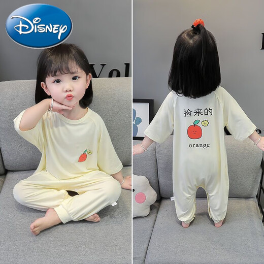Disney Modal children's one-piece pajamas for boys and girls, summer thin children's anti-kicking sleeping bag, infant air-conditioning suit, gray 90 (recommended height is about 85cm)
