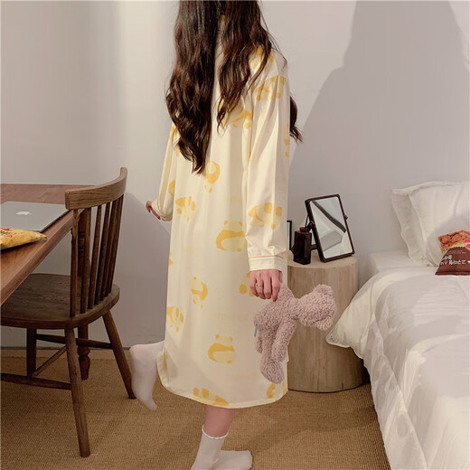 Ou Luxi with breast pad waiting for delivery for pregnant women's nightgown for women with long sleeves for spring and autumn confinement clothes before and after delivery, can be breastfeeded and loosely worn outside. MXR12004 2XL code (recommended 140-160Jin [Jin equals 0.5 kg])
