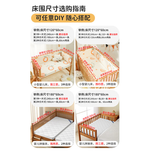 Li Mengsi crib surround soft-packed fence anti-collision splicing cloth baby children's one-sided anti-fall safety guard bed... length 210cm Orange Cute Rabbit bed surround 30cm height