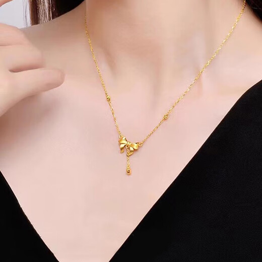 Fat Donglai's same style as the fugitive princess K gold pendant gold-plated silver bow gold necklace female love pendant clavicle bow pendant necklace