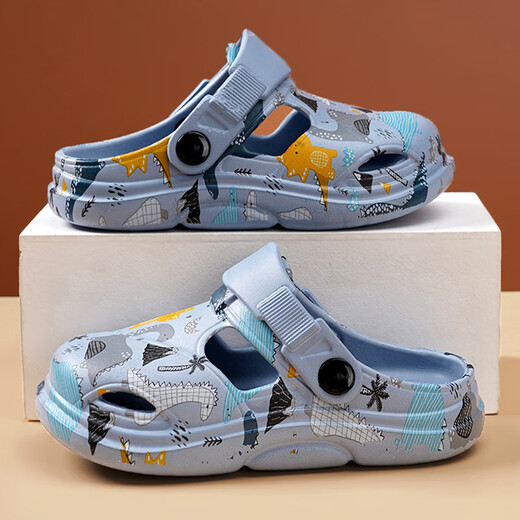 Hongxing Tong Ke Boys Pantoffeln Sommer Indoor Non-Slip 2025 New Children's Zwei-Schleuder-Höhlenschuhe Jungen Beach Schuhe Sommer A5802 Blau Single Layer 34 Größe
