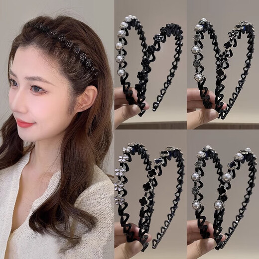 Hair hoops for women 2025 new style high-end western style fashionable adult wavy headbands face wash hair clips high-end hair clips headwear main picture + four-leaf clover hair hoop