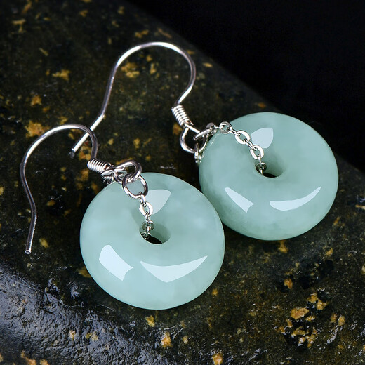 Keyu can ask for guaranteed price 11.11 jade earrings, light green peace buckle earrings, silver inlaid jade earrings, style one X276