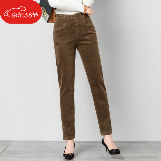 Ubers autumn and winter elastic corduroy harem pants for women with small feet pants carrot pants loose casual and velvet warm velvet pants for women brown (single layer) 9901 34 (waist circumference 2 feet 7)