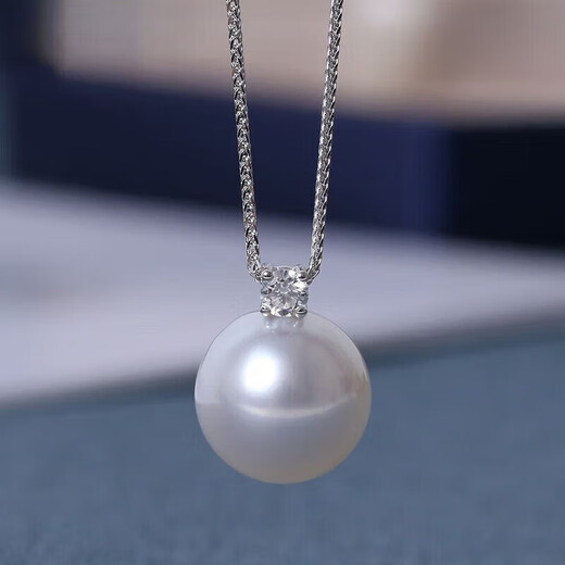 君魄海水珍珠吊坠澳白王妃级南洋白银项链正圆大颗粒锁骨链的 925银款圆珠14mm