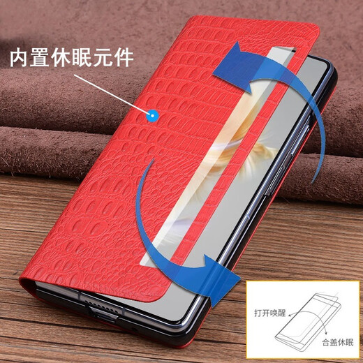 Magic Rock [Couche de tête Cowhide] Convient pour Huawei Matex6 Mobile Phone Case Smart Window Mate X6 Pliage Protective Cover Geothesine Le cuir Collector Version Full-Full Flip Flip Cuir Case Business Men [Brown Small Crocodile Match]