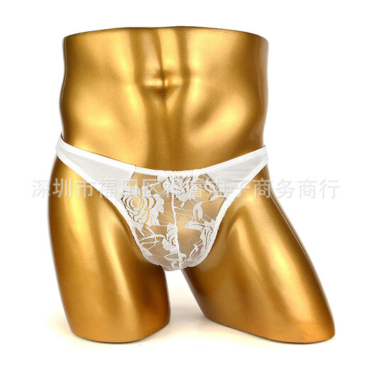 Men's sexy underwear, perverted lace thongs, men's sexy see-through men's T-string pants, passionate hollow transparent sexy elastic low-waisted SM role-playing couples sexual teasing, black, one size