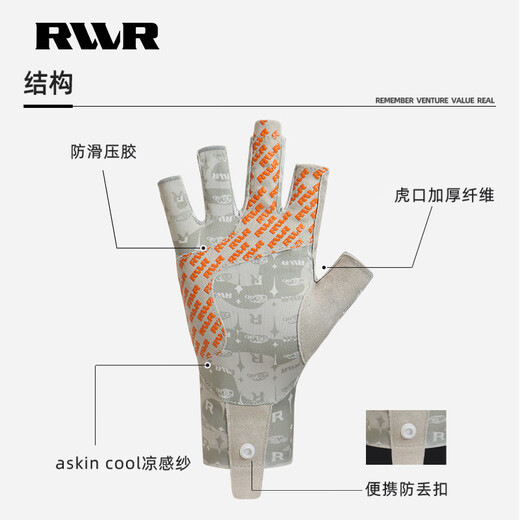 RVVR23 Ice Silk Fishing Gloves with Five and Half Fingers Portable Lure Special for Spring and Summer Non-Slip, Comfortable, Breathable and Quick-Drying Blue M