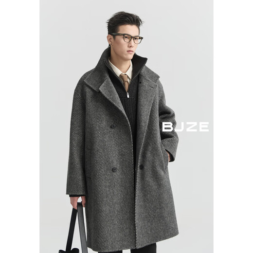 Earl Dübel Fixierte Wolle gemischt doppelseitig Wollmantel für Männer mittelgroß 2024 Herbst und Winter einfacher Pendler-Wollmantel High-End Grey XL (180)