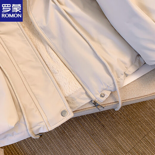 ROMON Parka Women's Winter Plush Cotton Jacket 2025 New Waist Slimming Thick Cotton Jacket Jacket Beige M