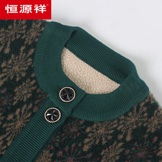 Hengyuanxiang middle-aged and elderly winter clothes for women 60 years old and 70 years old knitted cardigan mother round neck plus velvet thickened warm jacket grandma clothes purple (thick) plus velvet 3XL recommended 130-145Jin Jin equals 0.5 kg