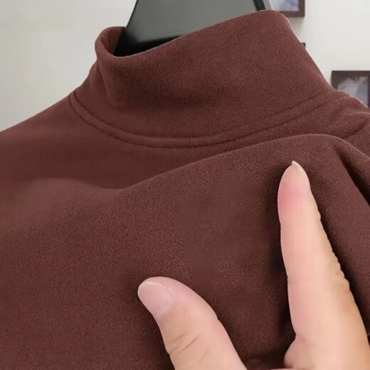 DeRong long-sleeved T-shirt men's plus velvet thickened half turtleneck temperament bottoming shirt warm top autumn clothing men's gray 4XL slim fit too small