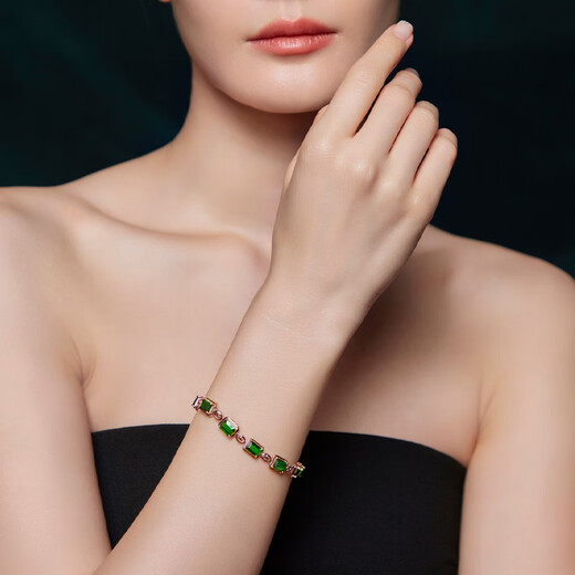 Yicai gift jewelry natural Brazilian green tourmaline bracelet for women 18k rose gold with diamonds 6.85 carats