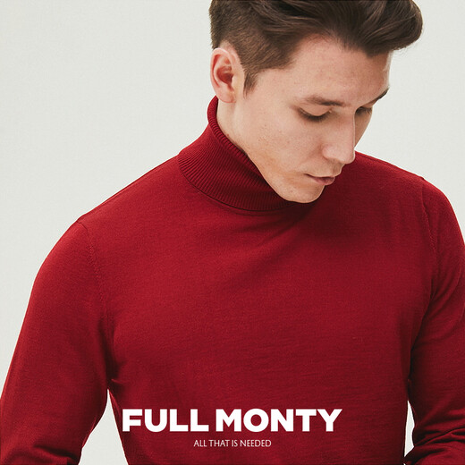 FULL MONTY秋酒红高领套头毛衣男士羊毛针织衫内搭打底衫纯色线衣 酒红8744 XL