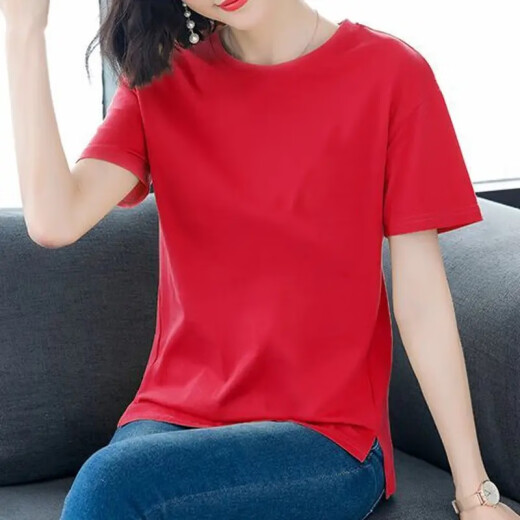 FEISIMI light luxury brand short-sleeved t-shirt women's clothes women's casual summer new style 2024 summer clothing loose top picture color 4XL