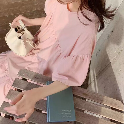 绫庭鹰孕妇装夏装夏天长裙子韩版欧美风夏季辣妈时尚孕妇装连衣裙女 粉色 L