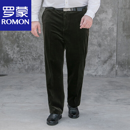 罗蒙（ROMON）秋冬灯芯绒男裤加肥加大码弹力条绒裤中年胖子休闲裤高腰直筒长裤 9901-3黑色 56 腰围3尺8