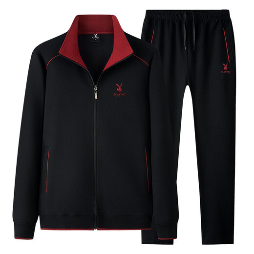 Playboy Sports-Anzug Herren-Herren-Set Frühling und Herbst neuer Dad-Anzug großer Größe mittleren und älteren Gelegenheits-Running-Sportanzugs 3937 Black [Frühlings- und Herbst-Drei-teiliger Set] 3xl [Vorgeschlagen 161-180jin [Jin entspricht etwa 0,5 kg]]