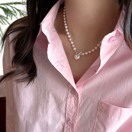 French freshwater pearl necklace light luxury niche design high-end love OT buckle sterling silver clavicle chain wholesale pearl necklace 925 silver