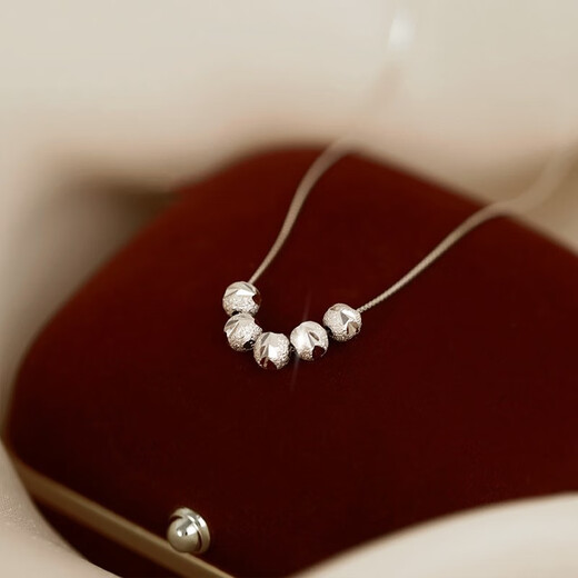 KASIYU999 Pure Silver Five Blessings Transfer Bead Necklace for Women, Pendant for Girlfriend, Wife, Birthday, Chinese Valentine's Day Gift, Gold Necklace + Certificate + High-end Gift Box