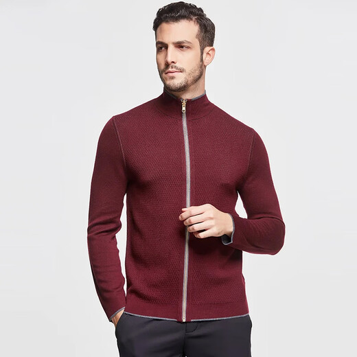 [Jijia] Winter warm half turtle neck thick pure cardigan cardigan men's zipper knit sweater sweater jacket Burgundy 165/S