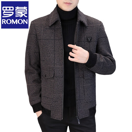 罗蒙（ROMON）羊毛呢子外套男短款秋冬季新款翻领毛呢大衣男士加厚保暖休闲夹克 灰色H856 XL (125-145斤)