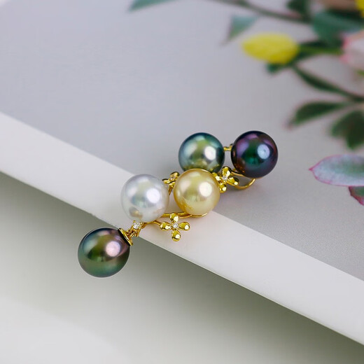 Chishe Pearl 18K Gold Diamond Tahitian Black Pearl Colorful Australian White South Sea Gold Pearl Mixed Color Saltwater Pearl Pendant