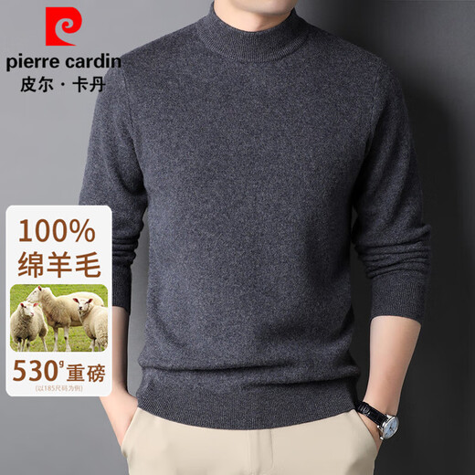 Pierre Cardin wool sweater for men, thickened 100% pure wool sweater, semi-high round neck sweater, men's sweater, winter warm base layer sweater